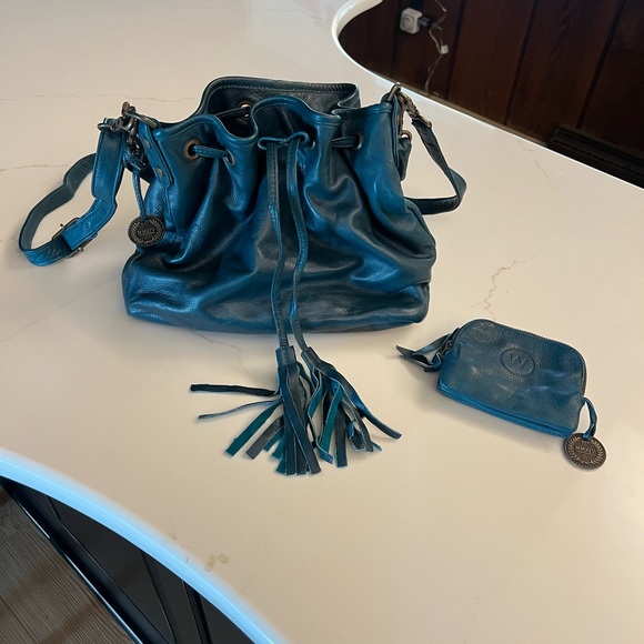 The Wanderers leather crossbody & coin purse Teal/Green - Picture 1 of 8